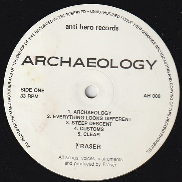 Image of Back Cover of 1924462E: LP - FRASER, Archaeology (Anti Hero Records; AH 008, UK 1989)   VG/VG