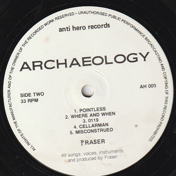 Image of Label Cover of 1924462E: LP - FRASER, Archaeology (Anti Hero Records; AH 008, UK 1989)   VG/VG