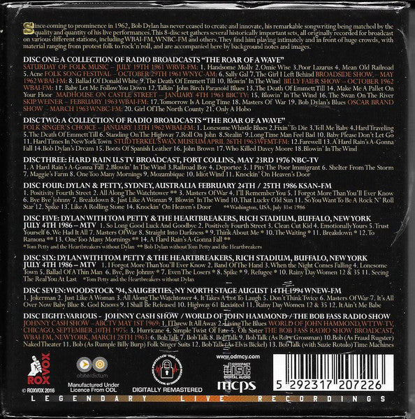 Image of Back Cover of 8xCD - VG+/VG+ - BOB DYLAN & FRIENDS, Decades Live... ('61 To '94) (Rox Vox; RV8CD2072, Europe , Box Set, Booklet & Inners, Unofficial), ,  - 3416335C