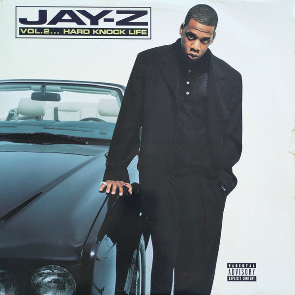 Image of Front Cover of 2xLP - G+/VG - JAY-Z, Vol. 2 Hard Knock Life (Rocafella; 3145589021, US 1998, Picture Sleeve, 2 Inners), Discs on lower end of VG but sound better than they look, plays well with some background surface noise. Inners are creased and sleeve has edge wear, still in partial shrink with hype sticker.,  - 4326184E