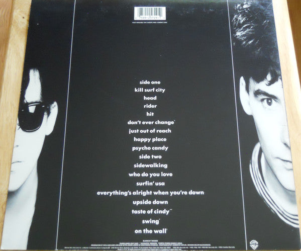 Image of Back Cover of LP - VG/VG+ - THE JESUS AND MARY CHAIN, Barbed Wire Kisses (B-Sides And More) (Warner Bros. Records; 9 25729-1, US 1988), Sleeve has ringwear and crease and a gold promo stamp on the top right.,  - 2026011E