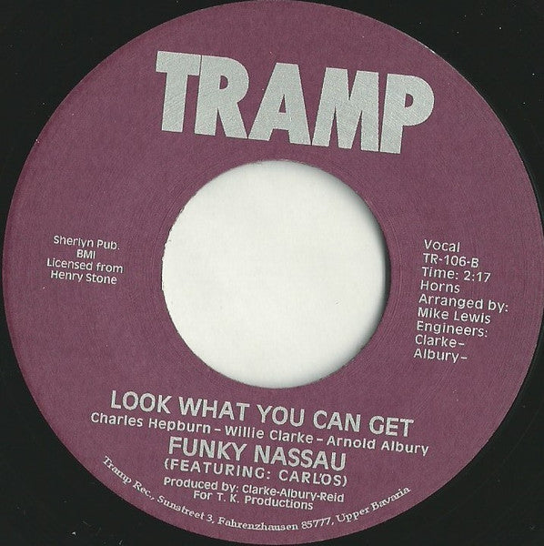 Image of Back Cover of 7" - /EX - FUNKY NASSAU, Bahama Soul Stew/ Look What You Can Get (Tramp Records; TR-106, Germany 2005 Reissue, Plain sleeve), ,  - 3256066S