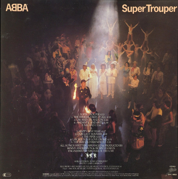 Image of Back Cover of LP - VG/VG - ABBA, Super Trouper (Epic Light Blue / Yellow Logo; EPC 10022, UK 1980, Inner, Asterix on Both A and B Side Label), ,  - 2546066S