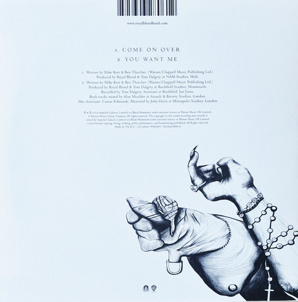 Image of Back Cover of 7" - VG+/VG+ - ROYAL BLOOD, Come On Over (Imperial Galactic Limited; WEA493, UK 2014, Picture Sleeve), ,  - 4356018S