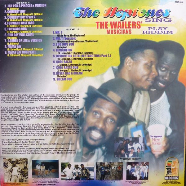 Image of Back Cover of 2014220C: LP - THE HEPTONES, The Heptones Sing The Wailers Musicians Play Riddim (Trench Town; TTLP 0056, Jamaica 2009) Clean copy, light storage wear.  VG+/VG+