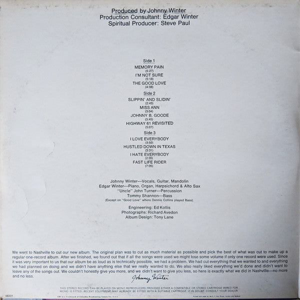 Image of Back Cover of 4224284E: 2xLP - JOHNNY WINTER, Second Winter (CBS; 66231, UK 1969, Gatefold)   VG/VG