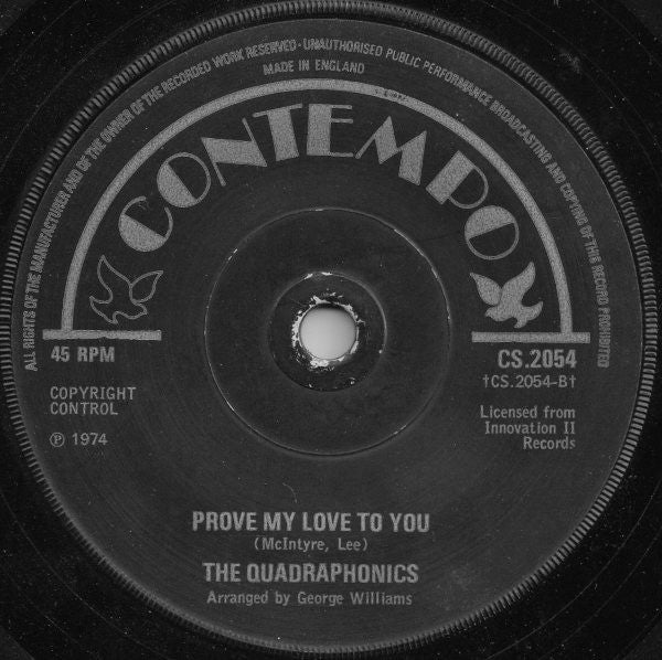 Image of Back Cover of 2054079S: 7" - THE QUADRAPHONICS, Betcha If You Check It Out / Prove my love to you (Contempo; CS.2054, UK 1974)   /VG