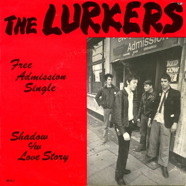 Image of Front Cover of 2014265C: 7" - THE LURKERS, Shadow c/w Love Story (Free Admission Single) (Beggars Banquet; BEG 1, UK 1978, Picture Sleeve, White Vinyl) Date stamped inside sleeve, track time written in pencil on sleeve.  VG+/VG+