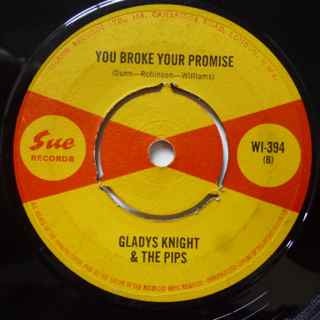 Image of Front Cover of 2014278C: 7" - GLADYS KNIGHT & THE PIPS, Letter Full Of Tears / You Broke Your Promise (Sue Records; WI-394, UK 1965) Centre intact. Wear at spindle hole. With company sleeve (stamped, written on)  VG+/VG+