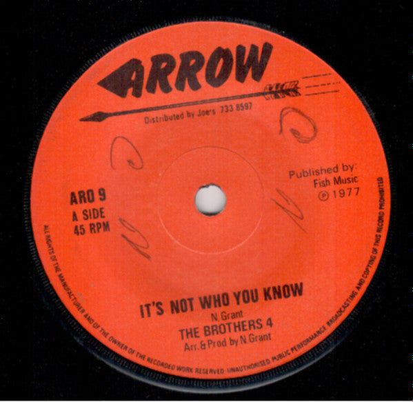 Image of Front Cover of 2054138S: 7" - THE BROTHERS 4, It's Not Who You Know / Unknown Rocker (Arrow ; ARO 9, UK 1977, Solid Centre)   /VG+