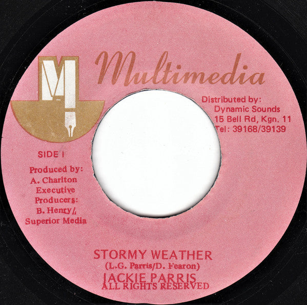 Image of Front Cover of 2054146S: 7" - JACKIE PARRIS, Stormy Weather / Version (Multimedia; none, Jamaica )   /VG+