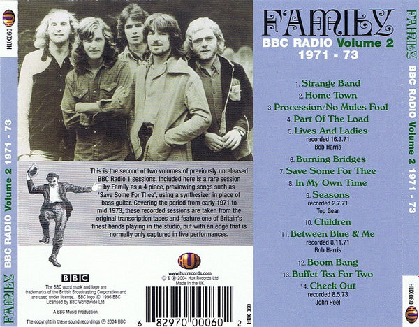 Image of Back Cover of 2034077E: CD - FAMILY, BBC Radio Volume 2 1971 - 73 (Hux Records; HUX 060, UK 2004, Jewel Case, Booklet)   VG+/VG+