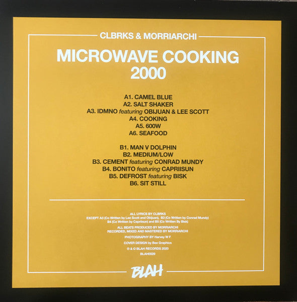 Image of Back Cover of 2044418S: LP - CLBRKS & MORRIARCHI, Microwave Cooking 2000 (Blah; BLAH0029, UK 2020)   VG+/VG+