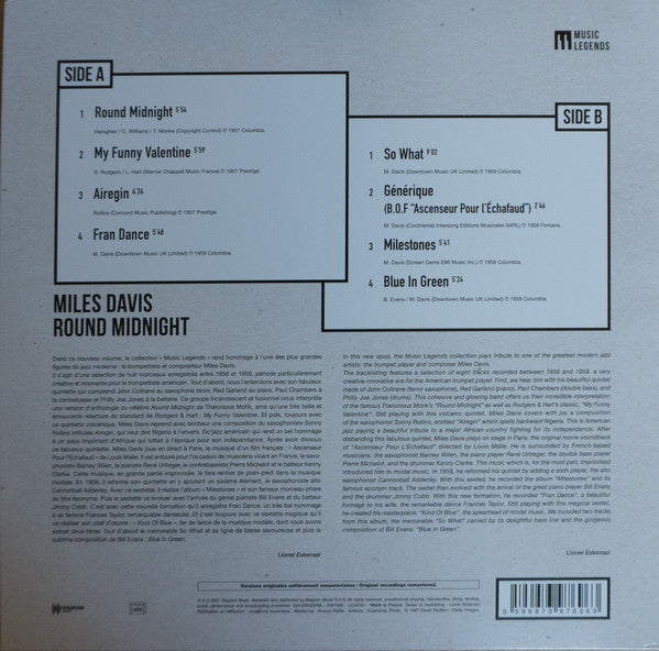 Image of Back Cover of LP - VG+/VG+ - MILES DAVIS, Round Midnight (Wagram Music; 3397696, France 2021, Gatefold), ,  - 3646073S