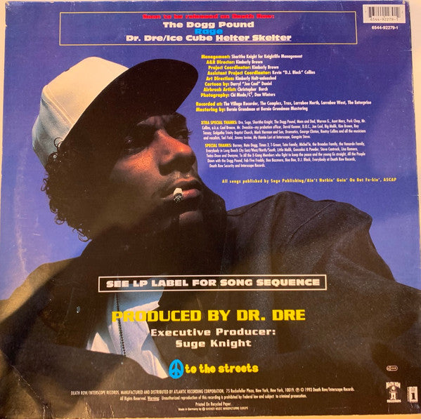 Image of Back Cover of 3314374C: LP - SNOOP DOGGY DOGG, Doggystyle (Death Row Records; 6544-92279-1, Europe 1993 Reissue, Picture Sleeve, Omits "Gz Up Hoes Down" from Side 2, as per later US releases) Sleeve has pinched spine, creased corner. Also ring, edge, corner and spine wear; scuffs and light stains  G+/VG