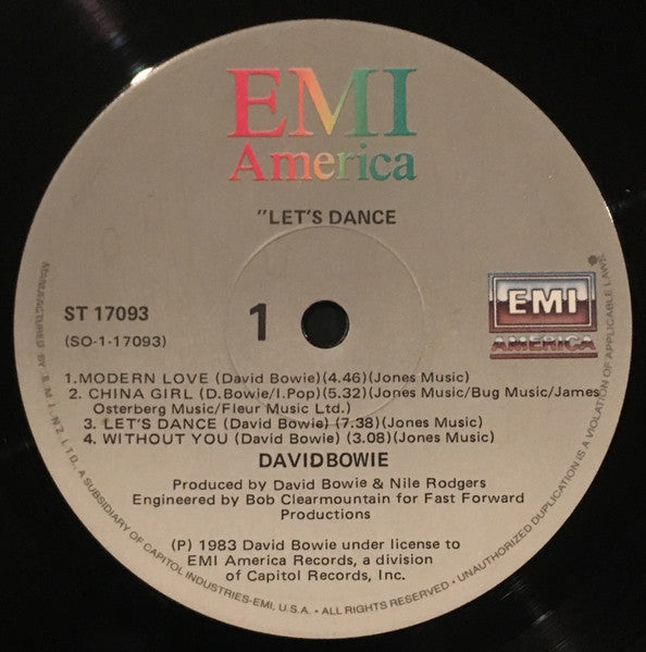 Image of Label Cover of 2044416S: LP - DAVID BOWIE, Let's Dance (EMI America; ST.17093, New Zealand 1983, Inner)   VG+/VG+