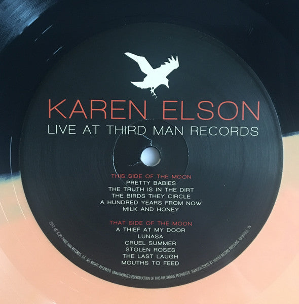 Image of Label Cover of 2044343S: LP - KAREN ELSON, Live At Third Man Records (Third Man Records; TMR 149, US 2012, Die Cut Sleeve, Insert, Peach and Black Vinyl)   VG/VG+