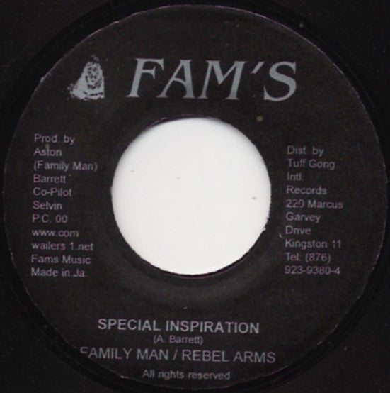 Image of Front Cover of 2154011S: 7" - ASTON "FAMILY MAN" BARRETT / REBEL ARMS, Special Inspiration / Wailers Serenade (Fam's; , Jamaica )   /VG+