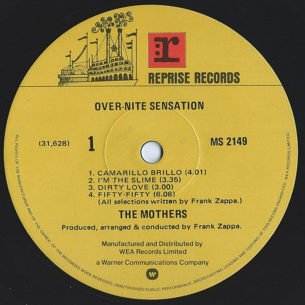 Image of Label Cover of 2144104S: LP - THE MOTHERS (FRANK ZAPPA), Over-nite Sensation (Reprise Records; MS 2149, New Zealand 1975, Gatefold)   VG+/VG+