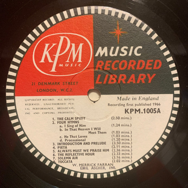 Image of Label Cover of 2124176E: LP - W. MERRICK FARRAN, Sacred Music (KPM Music ; KPM 1005, UK 1966) Strong VG  VG/VG