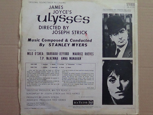 Image of Back Cover of 2124175E: LP - STANLEY MYERS, Ulysses (RCA Victor ; SB-6708, UK 1967, Laminated Front Sleeve, Insert, Signed Twice With Messages On Rear Sleeve By Maurice) Strong VG  VG/VG