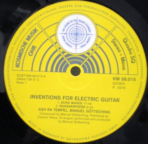 Image of Label Cover of LP - VG+/EX - ASH RA TEMPEL VI, MANUEL G TTSCHING, Ash Ra Tempel VI: Inventions For Electric Guitar (Kosmische Musik; KM 58.015, Germany 1975, Laminated Sleeve, Quadraphonic), Lovely Copy, Very Slight Damage To Sleeve Opening,  - 0626134E