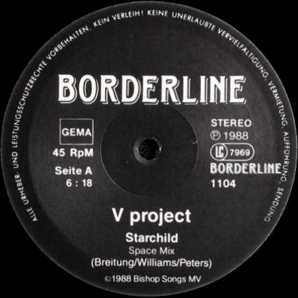 Image of Label Cover of 2144177S: 12" - V PROJECT, Starchild (Borderline Label; Borderline 1104, Germany 1988, Picture Sleeve)   VG/VG+