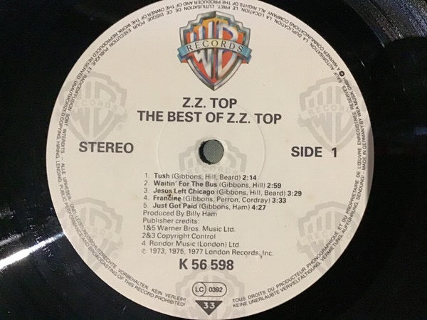 Image of Label Cover of 2114213C: LP - ZZ TOP, The Best Of ZZ Top (Warner Bros. Records; K 56 598, UK 1980s Reissue, Inner)   VG+/VG+