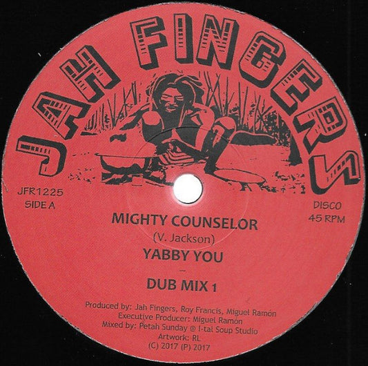 Image of Front Cover of 2144257S: 12" - YABBY YOU, Mighty Counselor (Jah Fingers Music; JFR1225, UK 2017, Stickered Plain Sleeve)   VG/EX