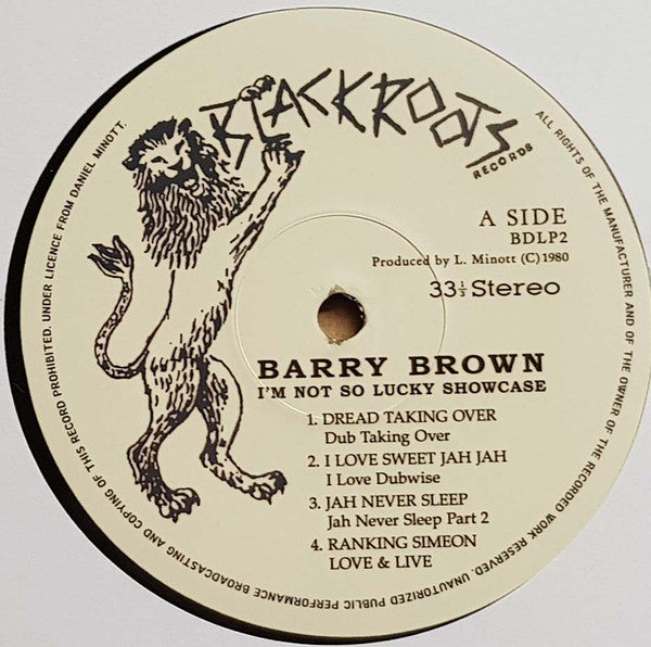 Image of Label Cover of 2124307E: LP - BARRY BROWN, I'm Not So Lucky (Showcase) (Black Roots; BDLP2, France 2019 Reissue)   EX/VG+