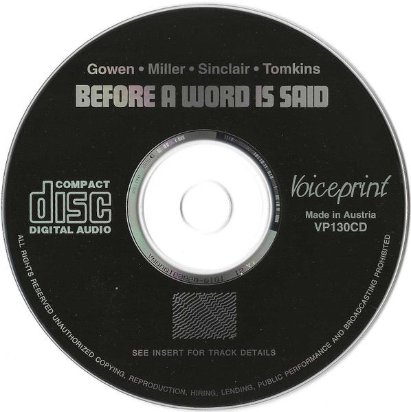 Image of Label Cover of 2114299C: CD - ALAN GOWEN   PHIL MILLER   RICHARD SINCLAIR   TREVOR TOMKINS, Before A Word Is Said (Voiceprint; VP130CD, UK 1995 Reissue)   EX/VG+