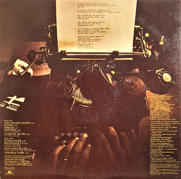 Image of Back Cover of 2144288S: LP - CHICK COREA, Secret Agent (Polydor ; PD-1-6176, US 1978) Vinyl Strong VG+   VG+/VG+