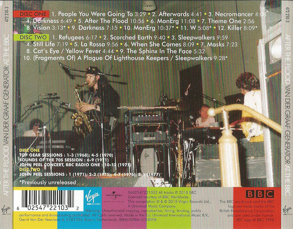 Image of Back Cover of 2134080E: 2xCD - VAN DER GRAAF GENERATOR, After The Flood (At The BBC 1968-1977) (Virgin EMI Records ; 472 210-3, Europe 2015, Jewel Case)   VG+/VG