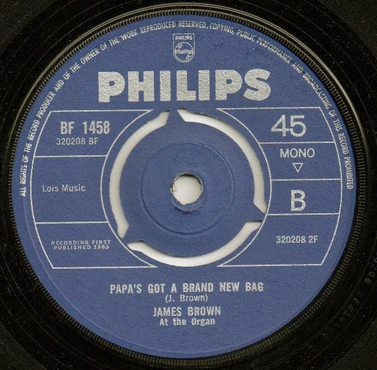 Image of Back Cover of 2114293C: 7" - JAMES BROWN, Try Me / Papa's Got A Brand New Bag (Philips; BF 1458, UK 1965, Mono)   /VG+