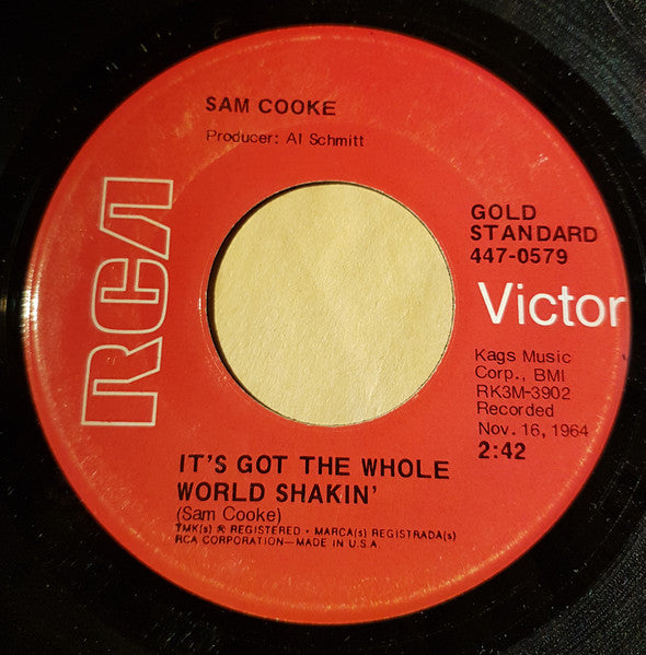 Image of Back Cover of 2124342E: 7" - SAM COOKE, Sugar Dumpling/ It's Got The Whole World Shakin' (RCA; 447-0579, US Reissue, Plain sleeve) Light marks.  /VG