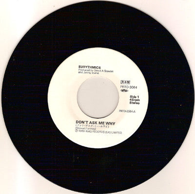 Image of Back Cover of 2154100S: 7" - EURYTHMICS, Don't Ask Me Why / Rich Girl (RCA; PRTD-3064, Japan 1989, White Label Promo, Insert) Sticker Damage on Insert  VG/VG+