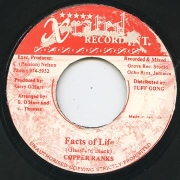 Image of Front Cover of 2114363C: 7" - COPPER RANKS, Facts Of Life (X-Rated Record Int.; , Jamaica 1992) Looks EX, top copy.  /VG+