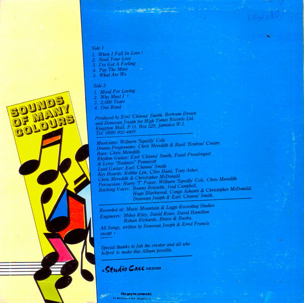 Image of Back Cover of 2114394C: LP - JOSEPH, Sounds Of Many Colours (High Times; HTLP004, Jamaica 1991) Light marks and pressing flaws from JA press, sounds fine. Sleeve looks nice.  VG+/VG