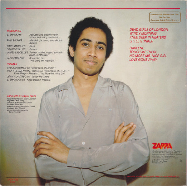 Image of Back Cover of 5125264E: LP - L. SHANKAR, Touch Me There (Zappa Records; SRZ-1-1602, US 1979, Inner)   VG+/VG