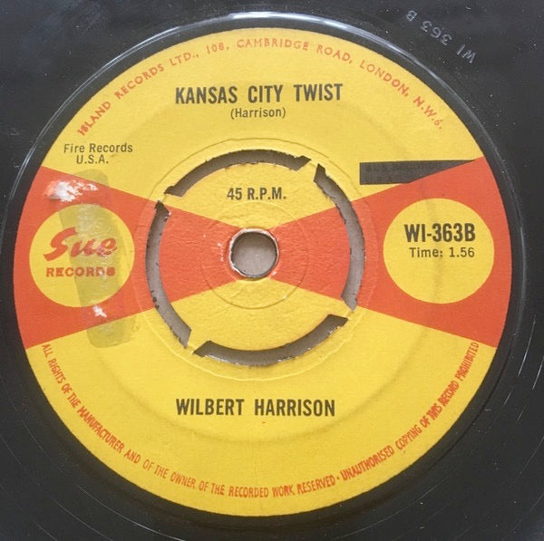 Image of Back Cover of 2114393C: 7" - WILBERT HARRISON, Let's Stick Together / Kansas City Twist (Sue Records; WI-363, UK 1962) Centre intact  /VG