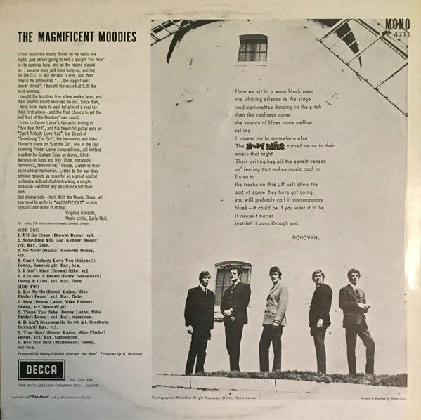 Image of Back Cover of 2144363S: LP - THE MOODY BLUES, The Magnificent Moodies (Decca; LK 4711, UK 1970) Strong VG, Spien damage and creasing on sleeve.  VG/VG+