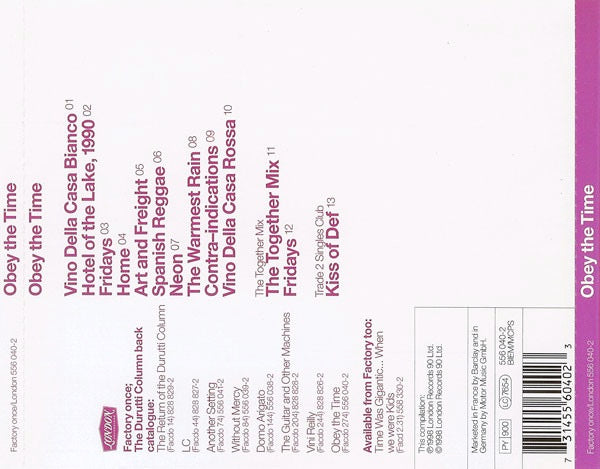 Image of Back Cover of 2114442C: CD - THE DURUTTI COLUMN, Obey The Time (Factory Once; Facdo 274, UK 1998, Jewel Case)   VG+/VG+