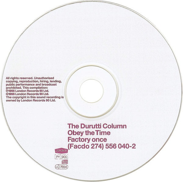 Image of Label Cover of 2114442C: CD - THE DURUTTI COLUMN, Obey The Time (Factory Once; Facdo 274, UK 1998, Jewel Case)   VG+/VG+