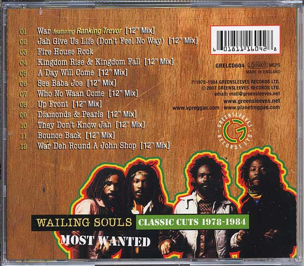 Image of Back Cover of 2134123E: CD - WAILING SOULS, Most Wanted: Classic Cuts 1978-1984 (Greensleeves Records; GRELCD604, UK 2007) some very light scratches on disc, does not affect play   VG+/VG+