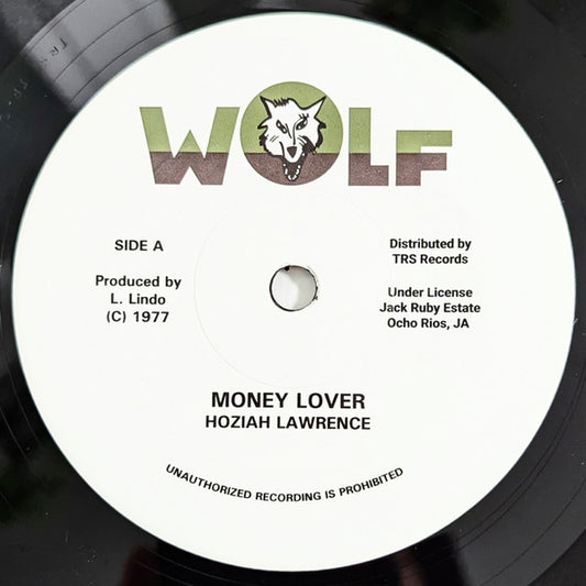 Image of Front Cover of 2114468C: 7" - HOZIAH LAWRENCE, Money Lover (Wolf; TRS-JR-3, Europe 2024 Reissue, Stickered Plain Sleeve, Solid Centre)   VG+/VG+