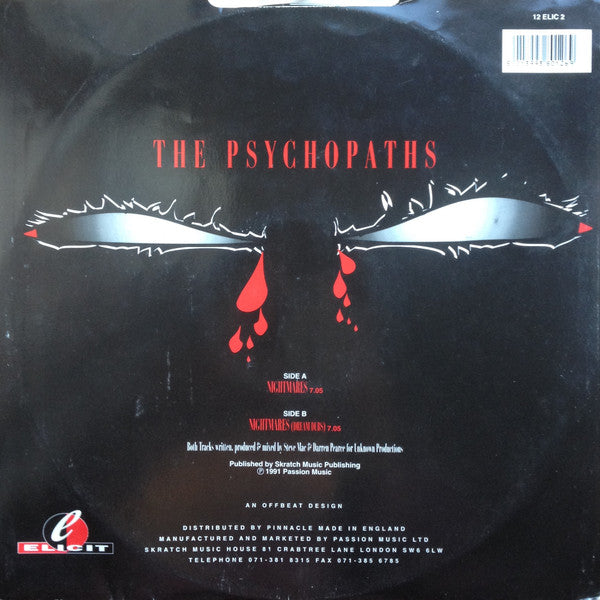 Image of Back Cover of 12" - G+/VG - PSYCHOPATHS, Nightmares (Elicit; 12 ELIC 2, UK 1991, Picture Sleeve), Sleeve has some wear, scuffs, small rips,  - 1216235C