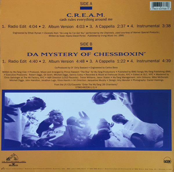Image of Back Cover of 12" - VG+/VG+ - WU-TANG CLAN, C.R.E.A.M. (Loud; 07863-62766-1, US 1994, Picture Sleeve, Yellow label), Cover still in opened shrink. Very minor edge wear. Some pressing dimples on disc.,  - 3746411S