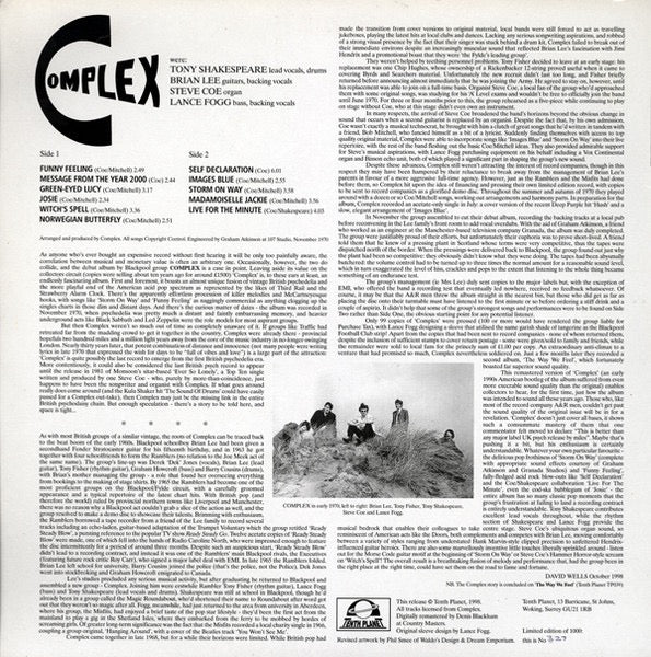 Image of Back Cover of LP - VG/VG - COMPLEX, Complex (Tenth Planet; TP038, UK 1998 Reissue, Limited Edition of 1,000), Strong VG Throughout, No.941,  - 1716627C