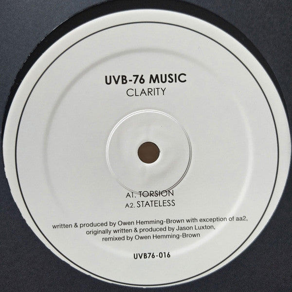 Image of Label Cover of 2224010E: 12" EP - CLARITY, UVB76 - 016 (UVB-76 Music; UVB76 - 016, UK 2020, Company Sleeve)   VG+/VG+