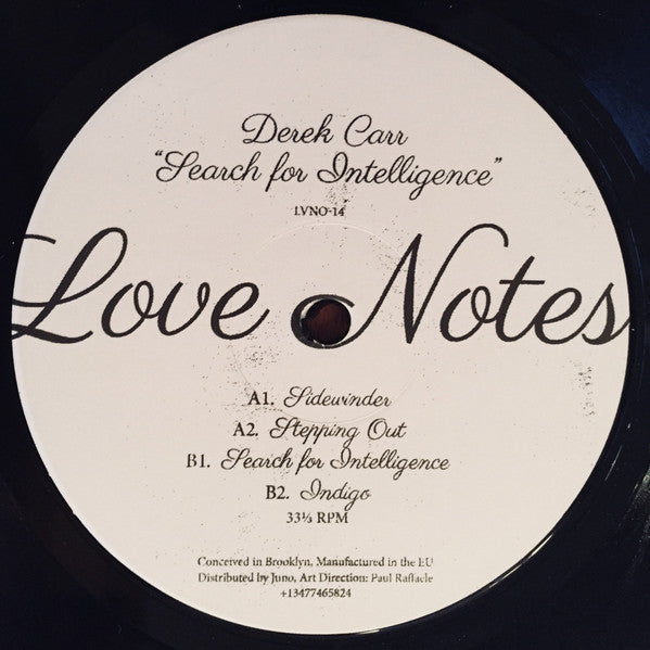 Image of Front Cover of 4644276S: 12" - DEREK CARR, Search For Intelligence (Love Notes; LVNO-14, US 2018)   VG+/VG+